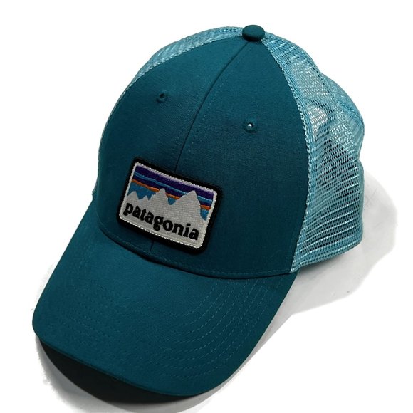 Patagonia Shop Sticker Patch Lopro Trucker Hat Snapback Blue Green Mesh 2017